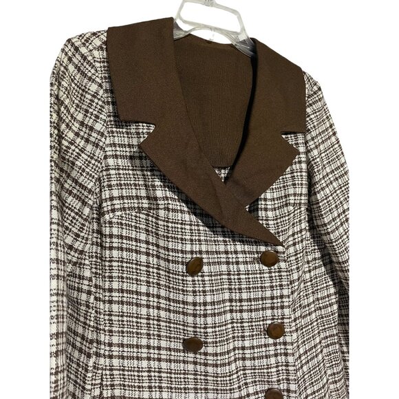Vintage Women's Coat Double Breasted Plaid Brown Cream Size L - Picture 8 of 8